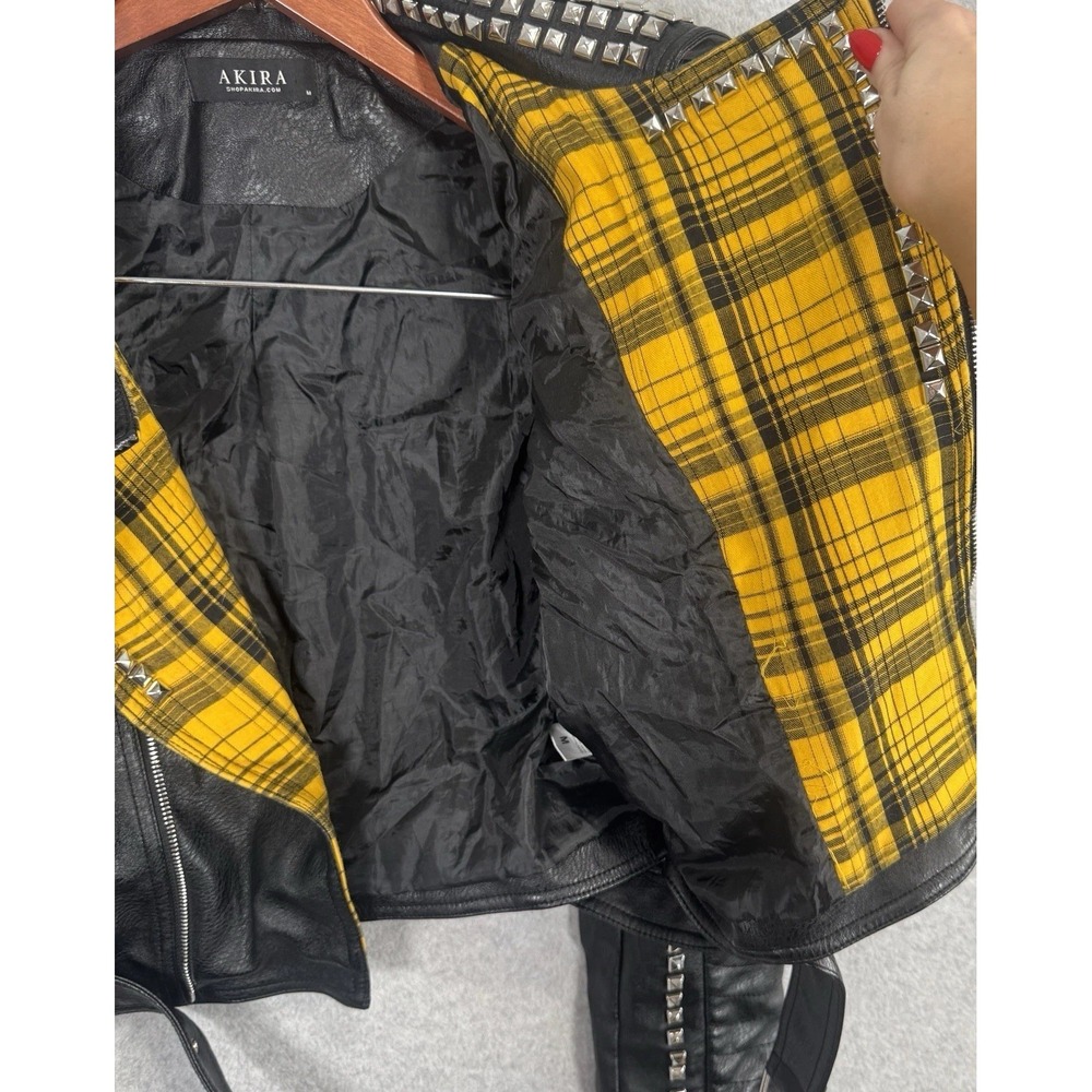 Azalea Wang Studded Vegan Leather Moto Jacket Plaid Monster High Frankie Stein M - Picture 4 of 16